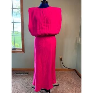 A New York Pink Sleeveless Blouson Maxi Dress Shoulder Pads Hot Pink Large